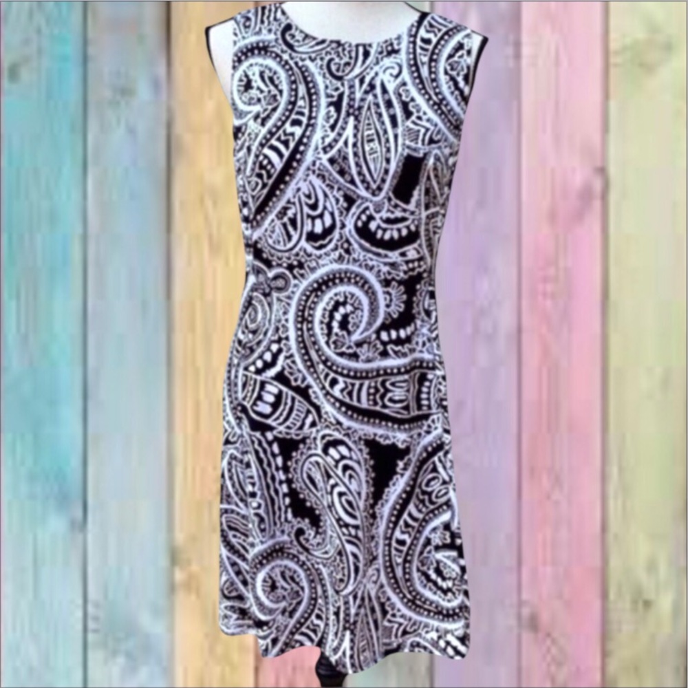 AB Studio Black White Paisley Design Fit & Flare Dress